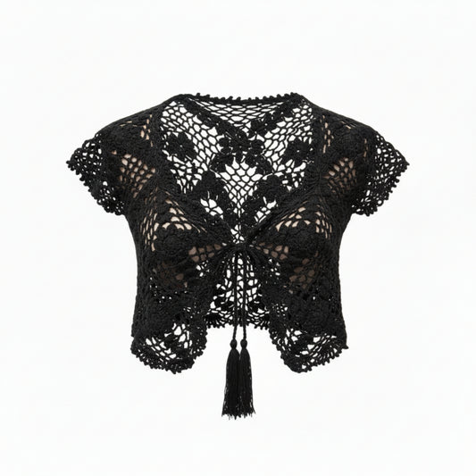 Women’s Cotton Boho Short Cap Sleeves V Neck Tie Front Summer Crop Top