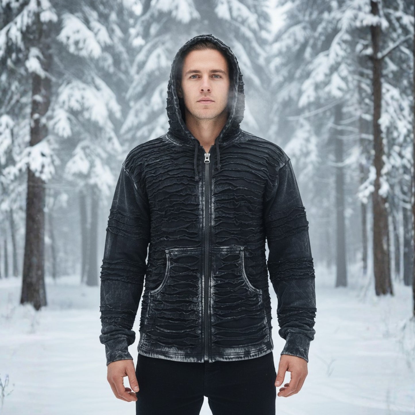 Mens Gothic Cotton Fleece Lined Full Sleeve Razor Cut Winter Jacket