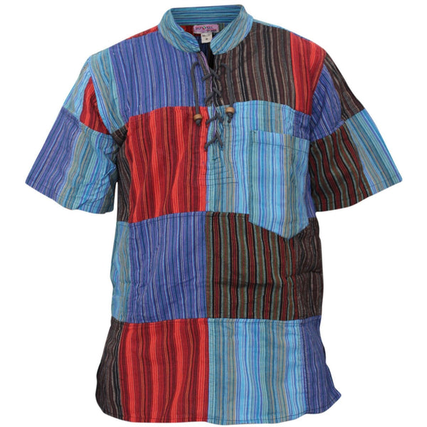MENS SHORT SLEEVED COLORFUL HIPPIE GRANDAD SHIRT