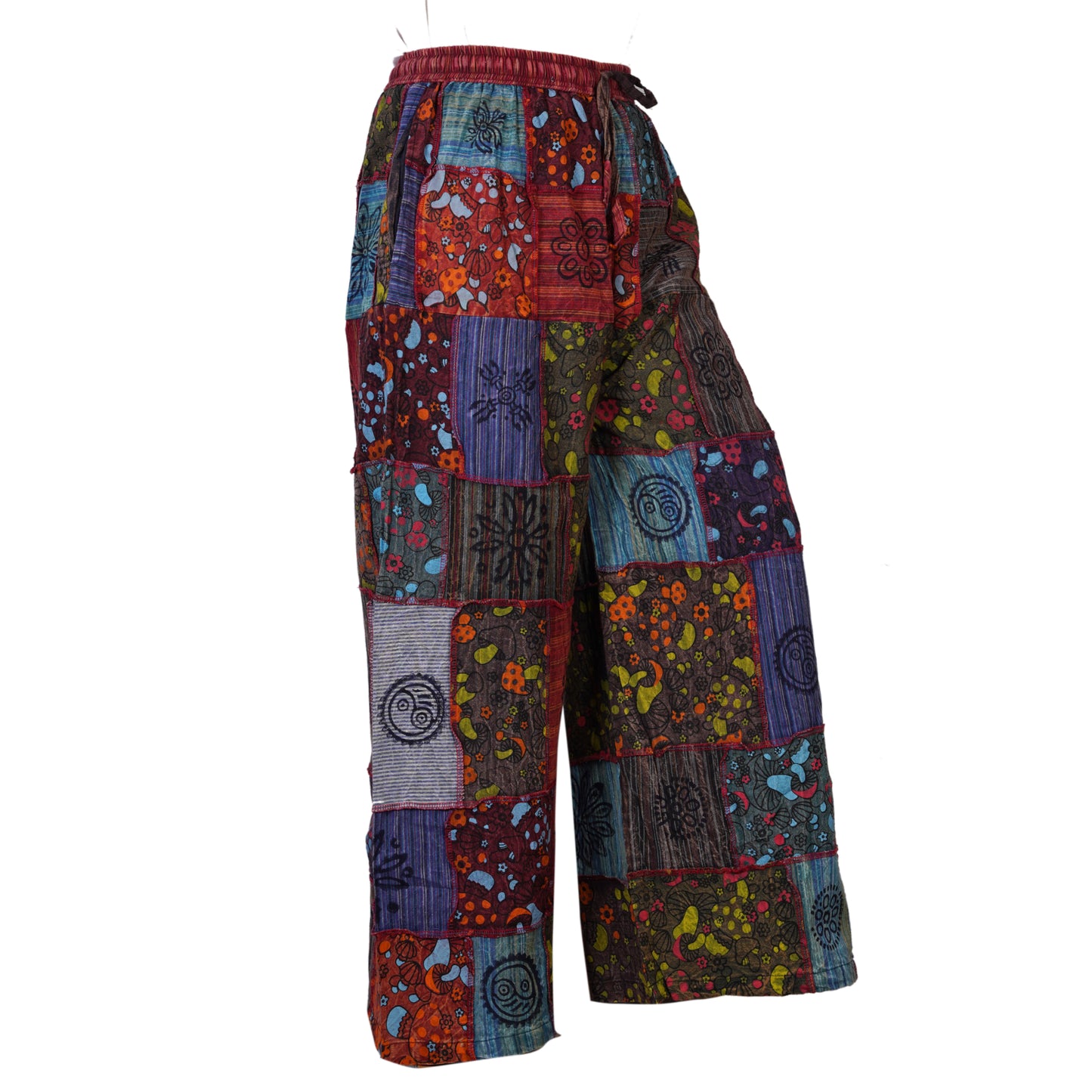 Women's Elastic Waist Boho Floral Patchwork Festival Hippy Cotton Wide Leg Trousers