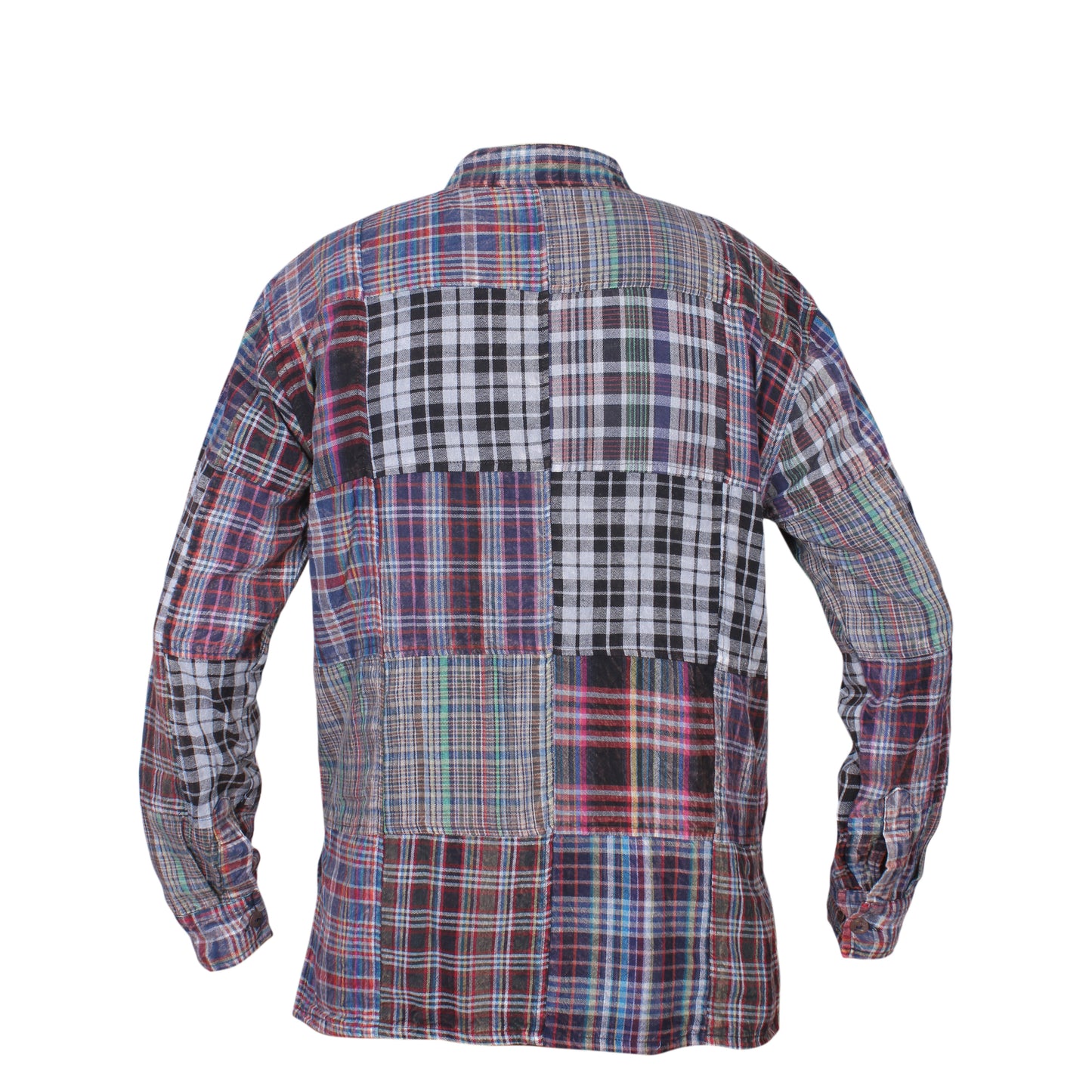Men's Patchwork Casual Button Down Kurta Checkered Cotton Hippie Grandad Shirts