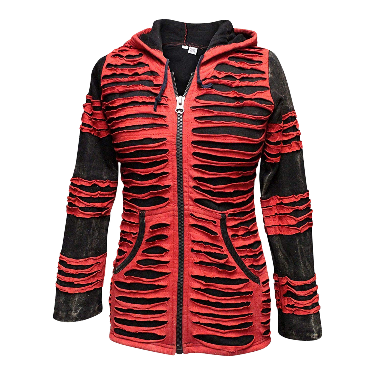 Women's Gothic Style Stone Washed Hippie Razor Cut Zip Up Hoodie