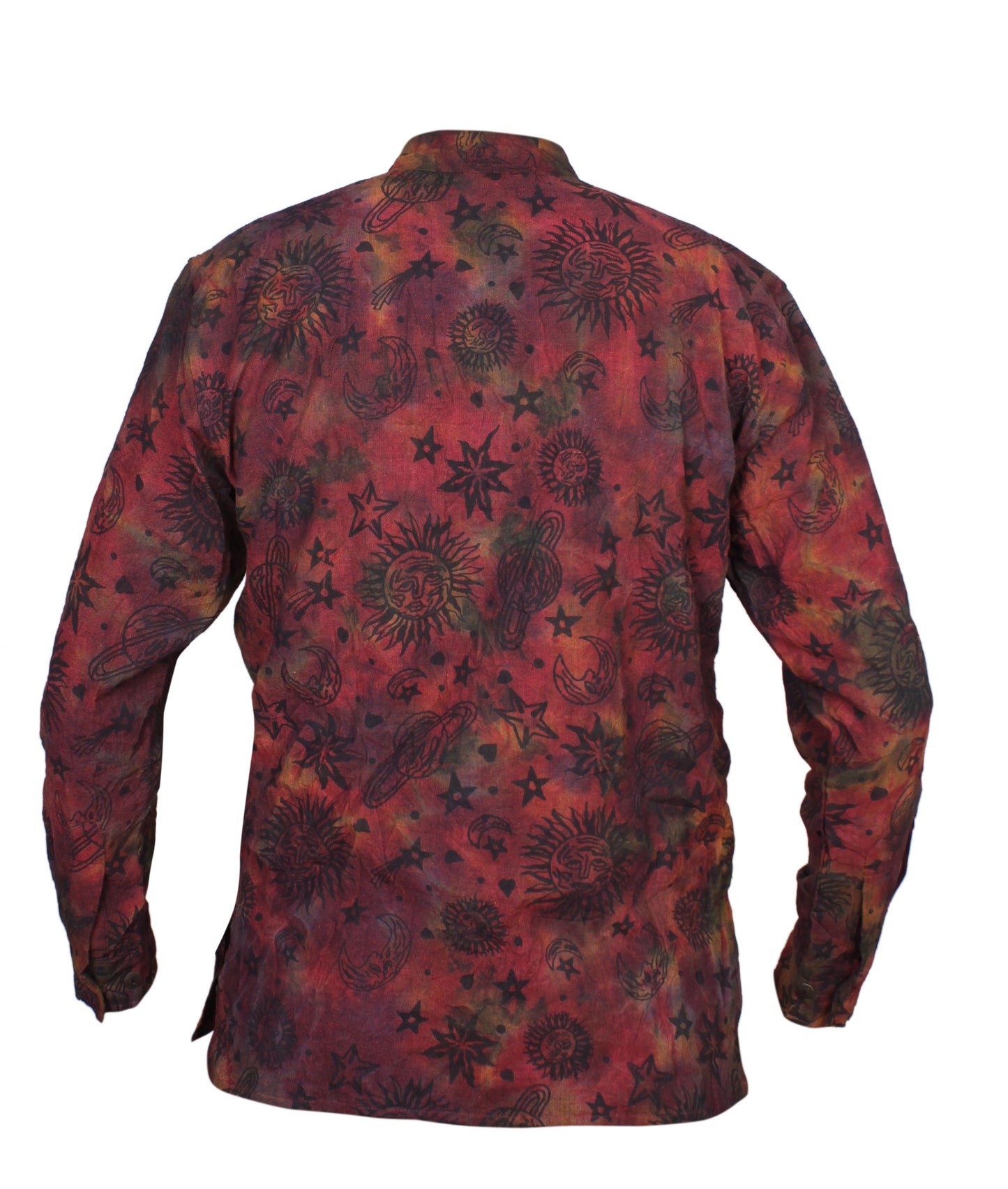 Men's Space Tie Dye Henley Shirt, Hand Made Long Sleeve Collarless Casual Shirt