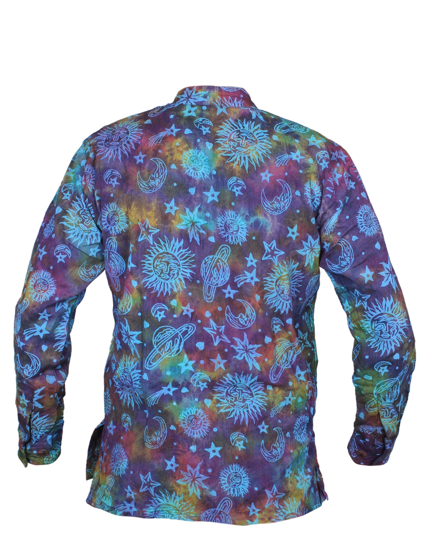 Men's Space Tie Dye Henley Shirt, Hand Made Long Sleeve Collarless Casual Shirt