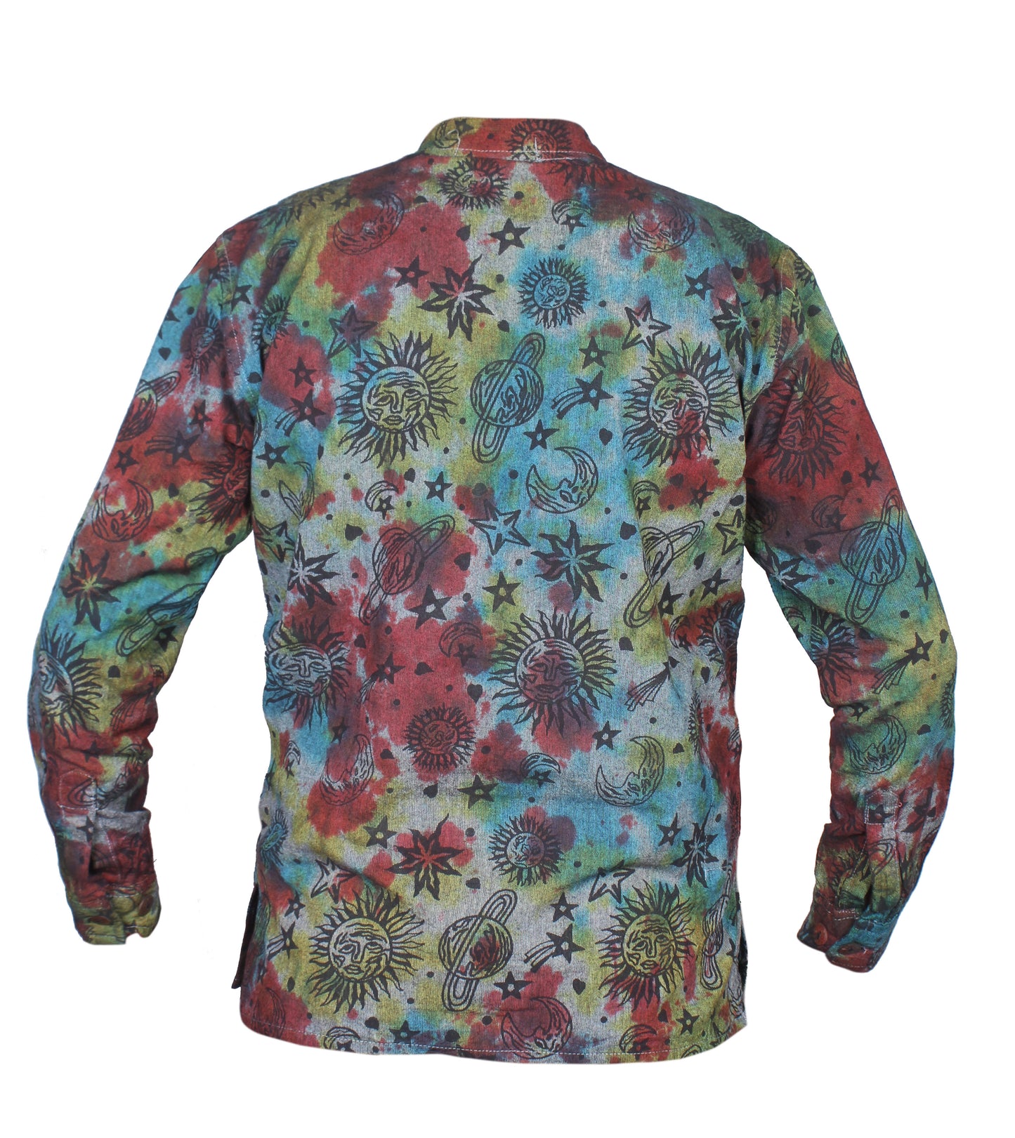 Men's Space Tie Dye Henley Shirt, Hand Made Long Sleeve Collarless Casual Shirt