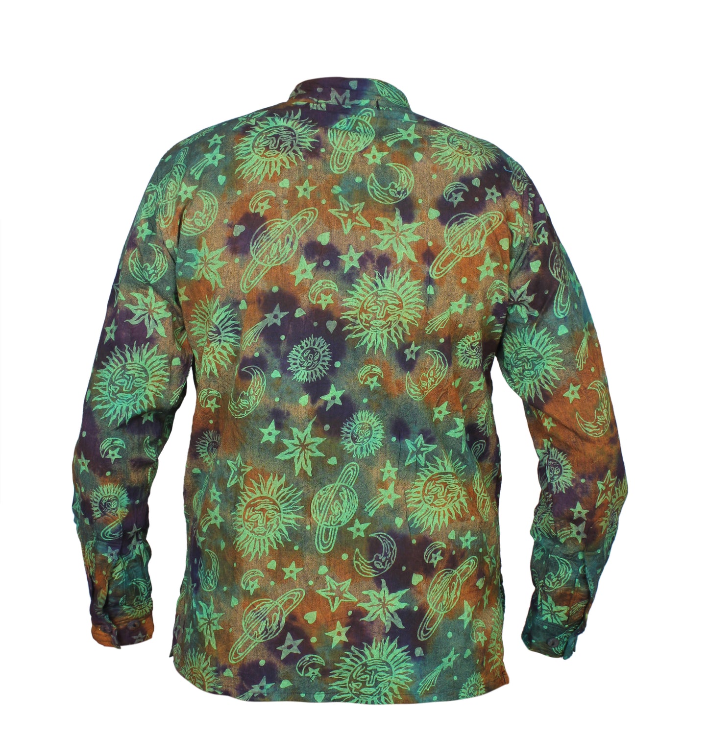 Men's Space Tie Dye Henley Shirt, Hand Made Long Sleeve Collarless Casual Shirt
