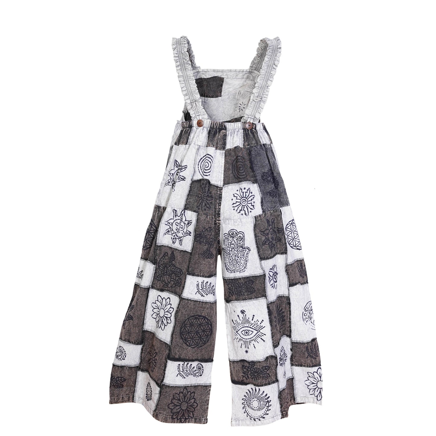 Women’s Cotton Patchwork Mushroom Flower Sun Tribal Print Hippie Summer Dungarees