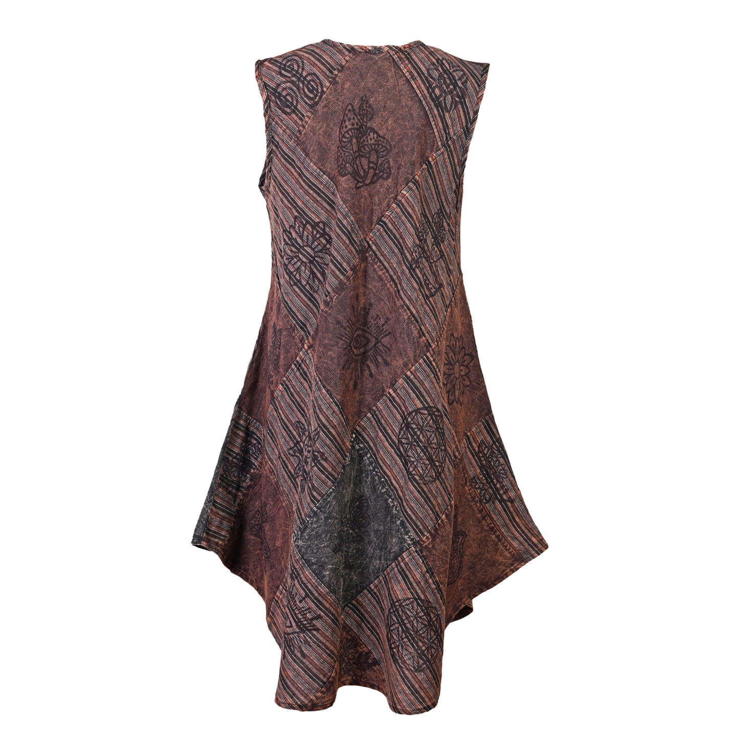 Women's Midi Boho Patchwork Print Sleeveless Hippy Festival Summer Dress