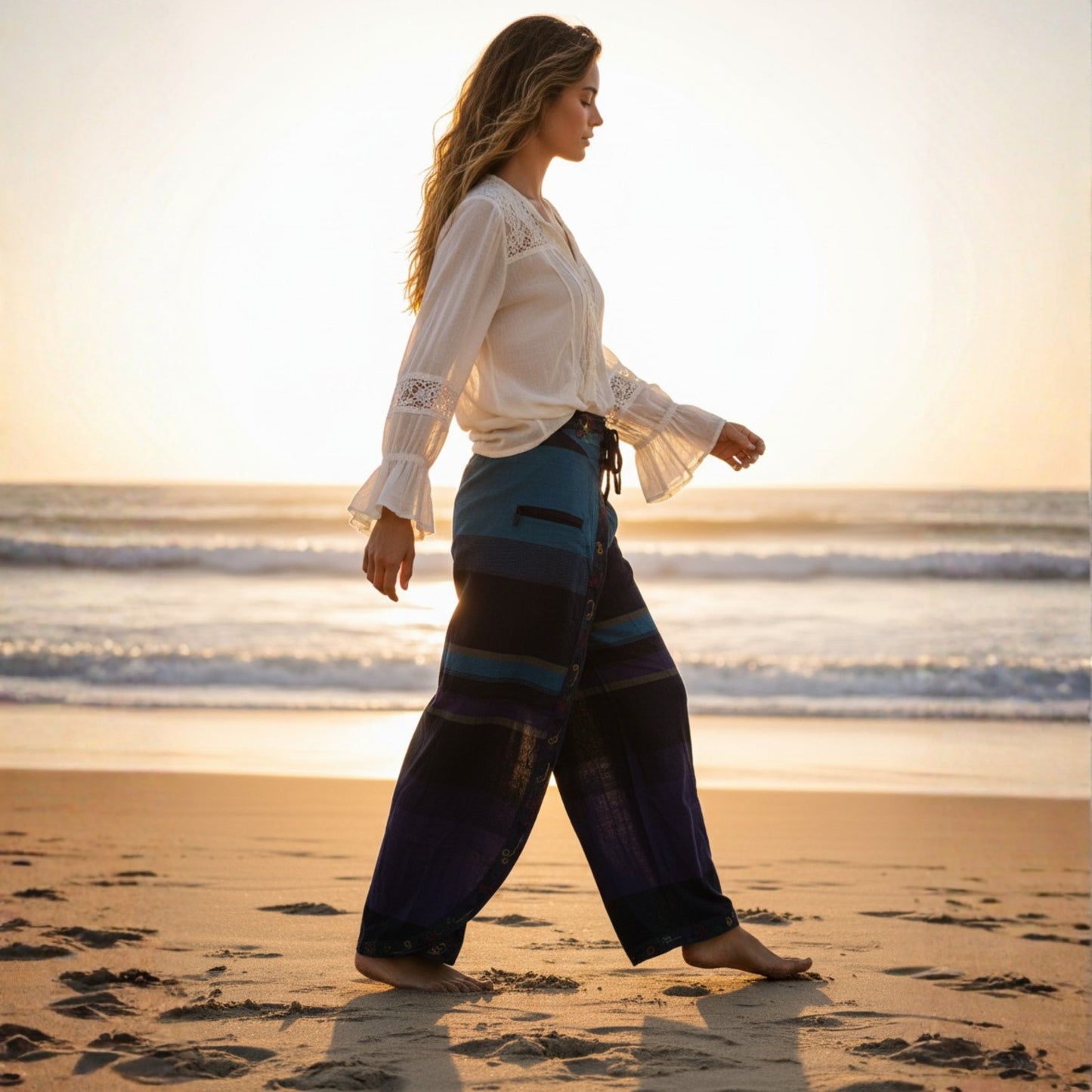 WOMEN MULTICOLOURED HIPPIE WRAP TROUSER PANTS