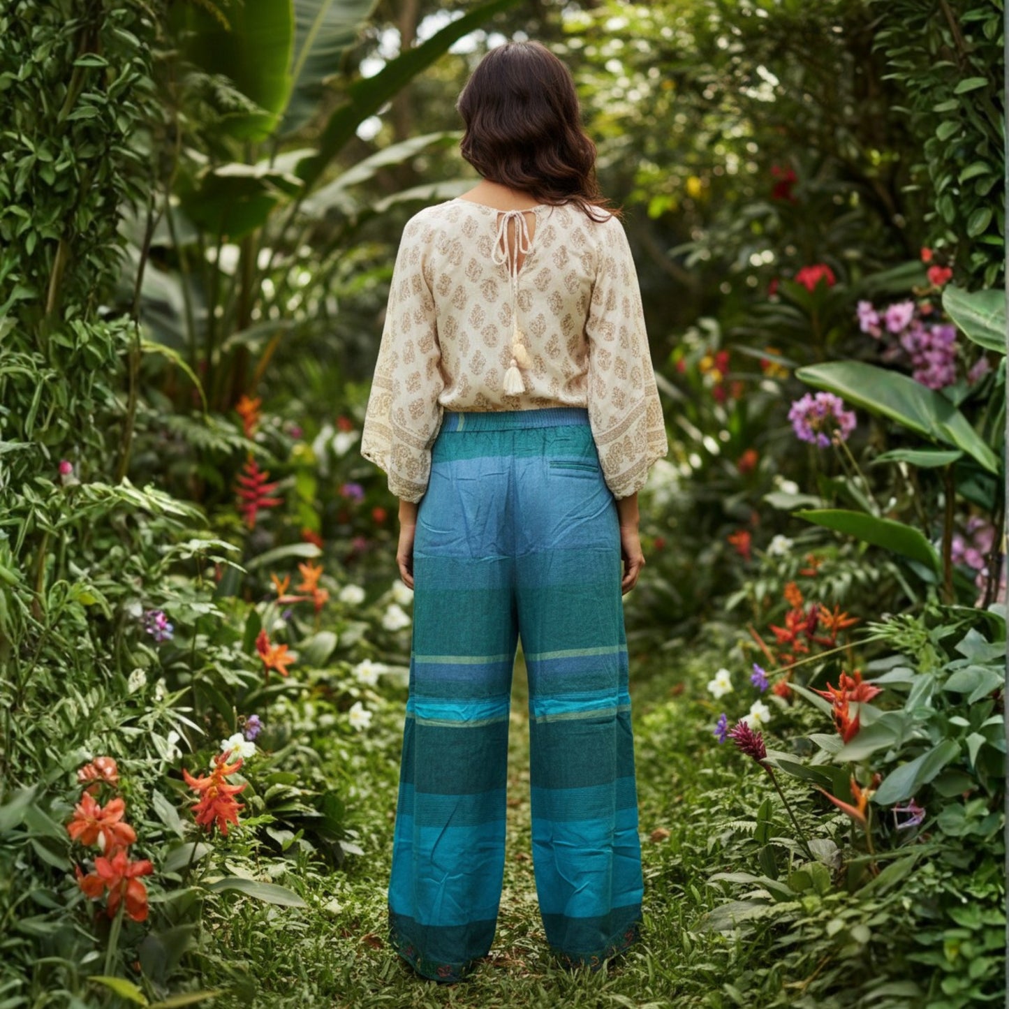WOMEN MULTICOLOURED HIPPIE WRAP TROUSER PANTS