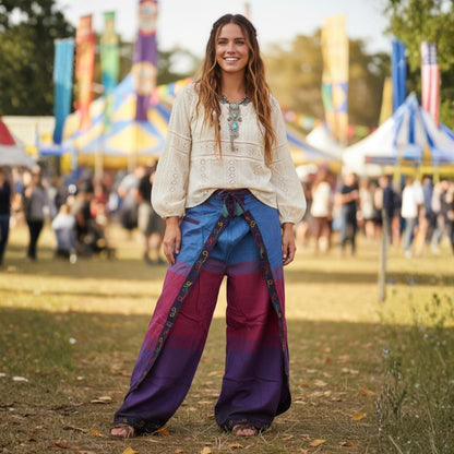 WOMEN MULTICOLOURED HIPPIE WRAP TROUSER PANTS