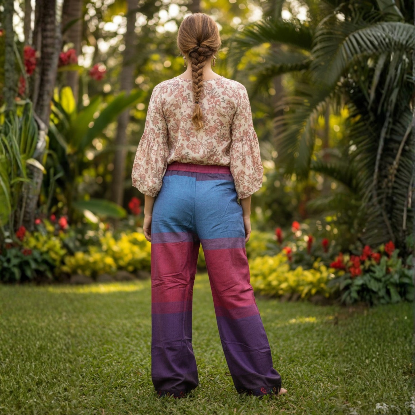 WOMEN MULTICOLOURED HIPPIE WRAP TROUSER PANTS