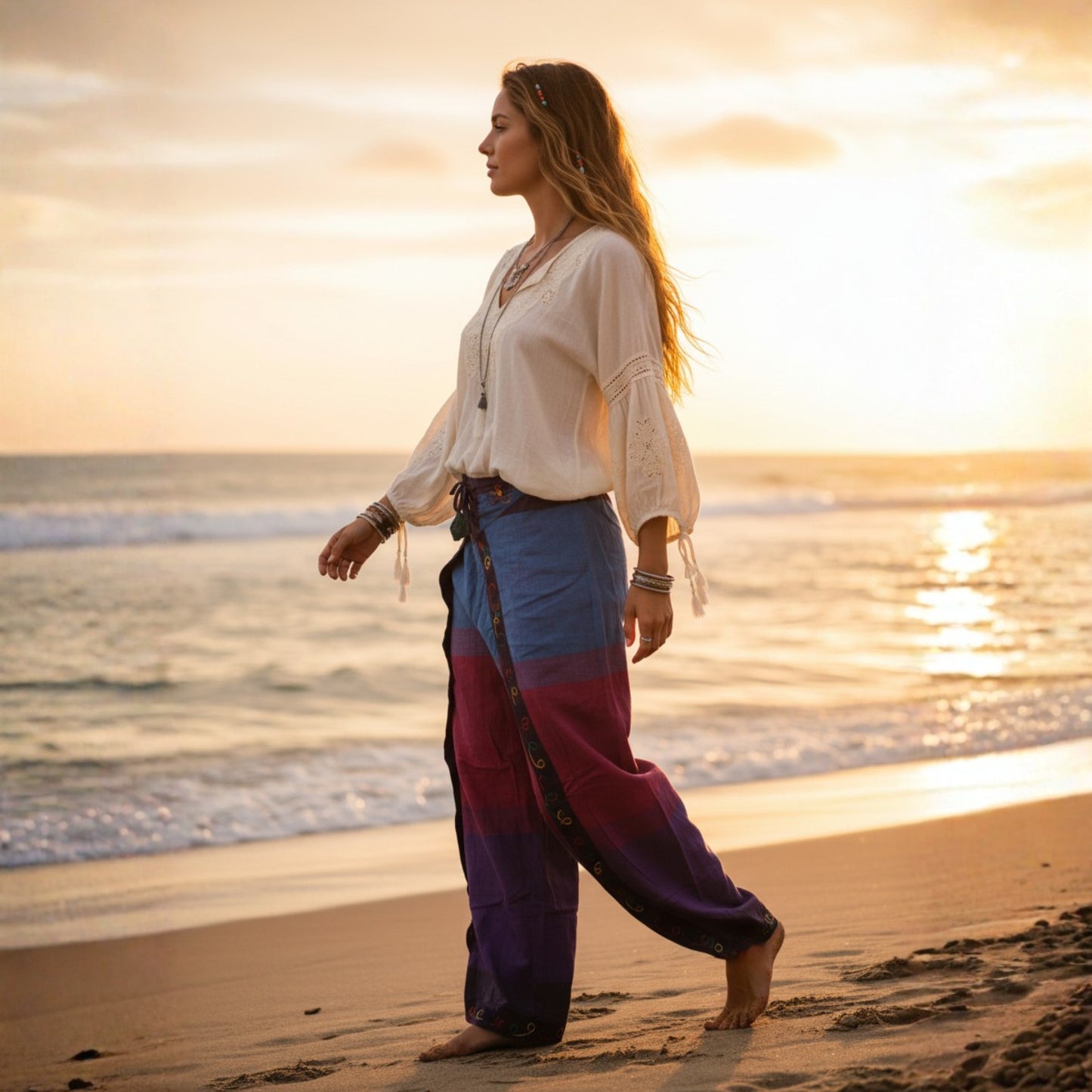 WOMEN MULTICOLOURED HIPPIE WRAP TROUSER PANTS