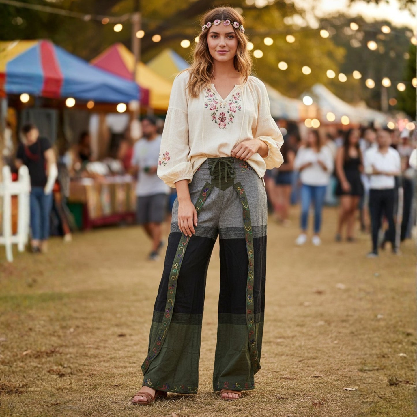 WOMEN MULTICOLOURED HIPPIE WRAP TROUSER PANTS