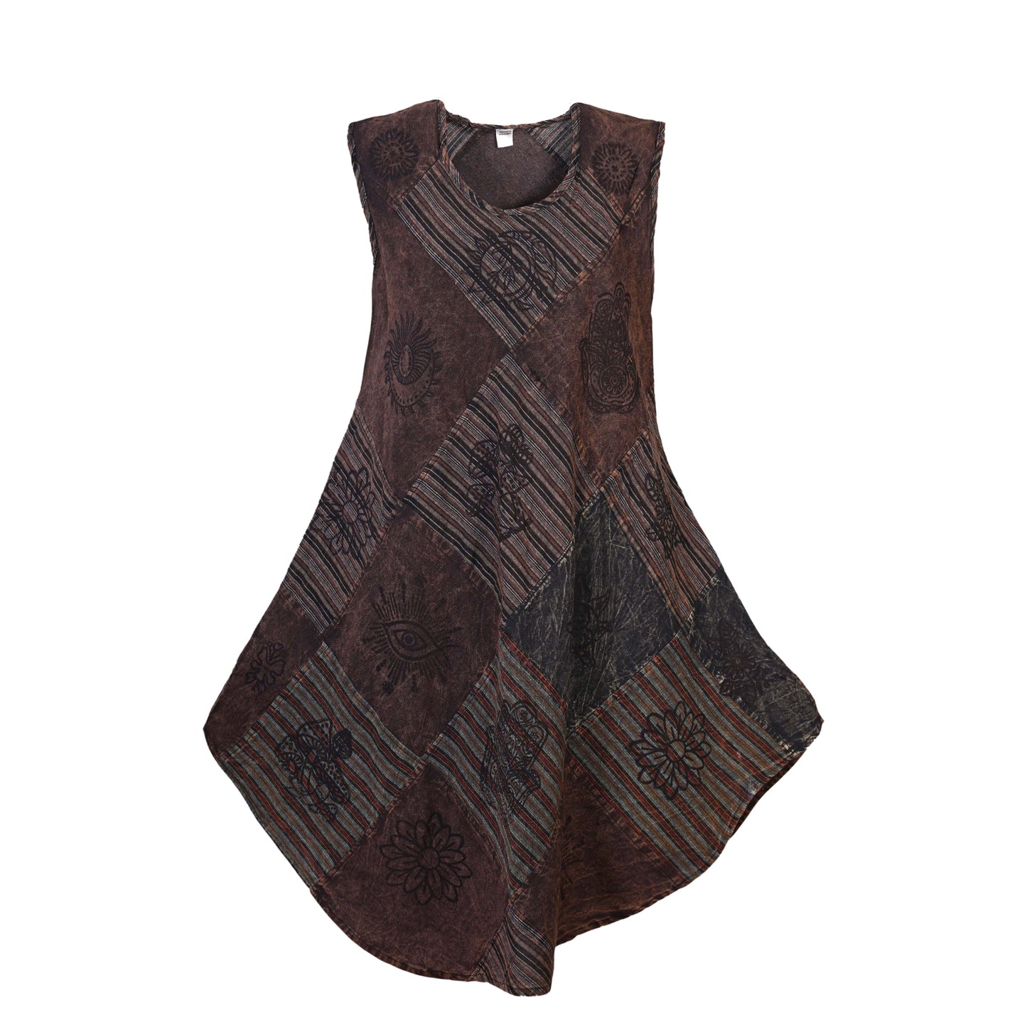 Women's Midi Boho Patchwork Print Sleeveless Hippy Festival Summer Dress