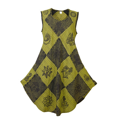 Women's Midi Boho Patchwork Print Sleeveless Hippy Festival Summer Dress