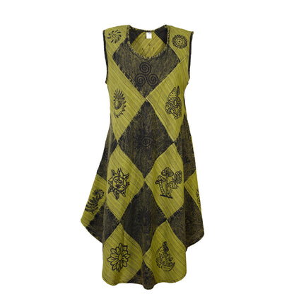 Women's Midi Boho Patchwork Print Sleeveless Hippy Festival Summer Dress