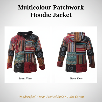 Men's Cotton Patchwork Festival Hippie Hoodie Jacket