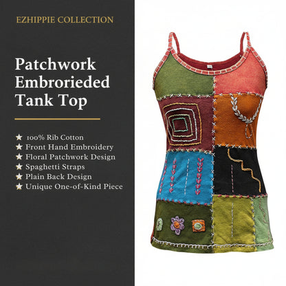 WOMEN COLOURFUL EMBROIDERED HIPPIE FESTIVAL TANK TOPS