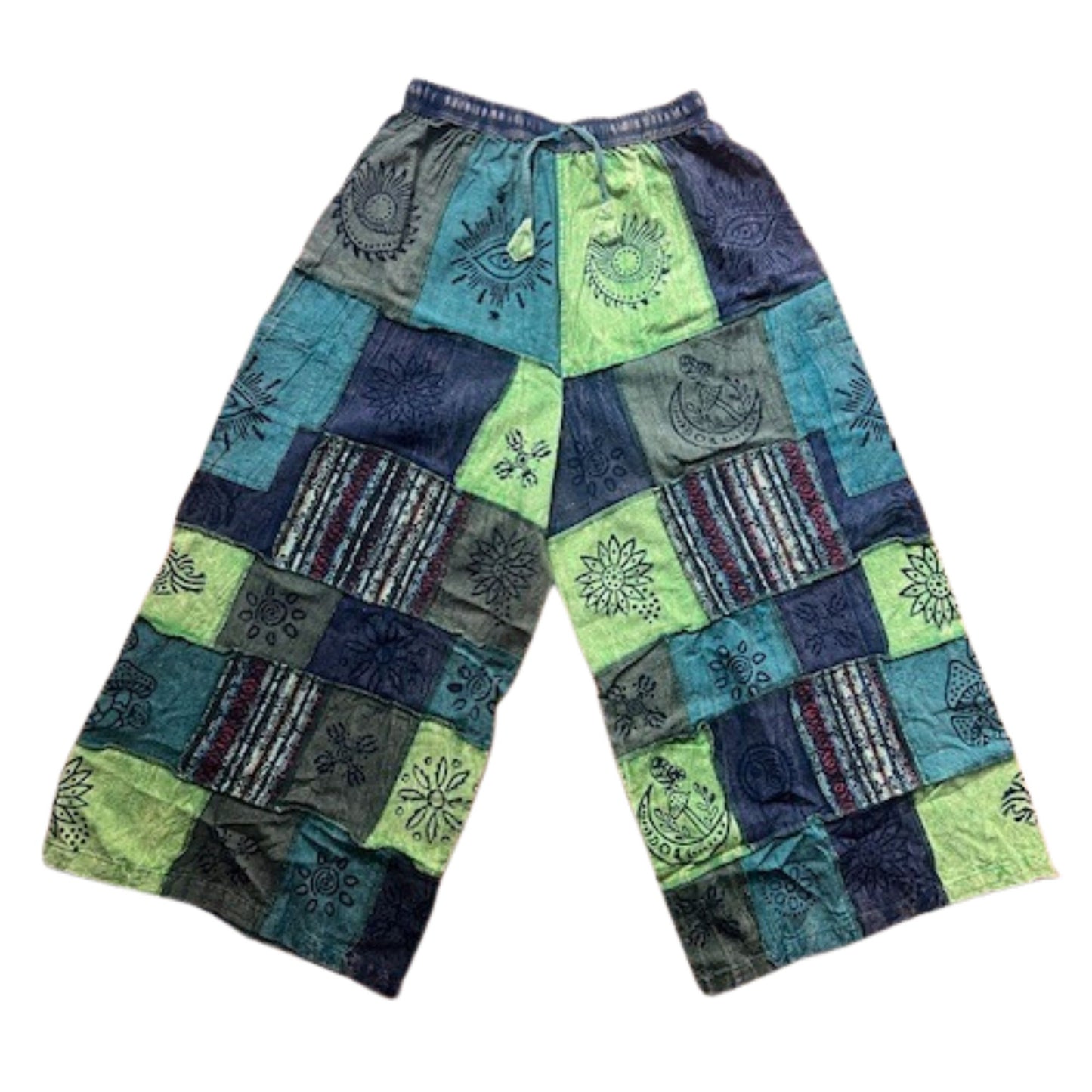 Women's Elastic Waist Boho Floral Patchwork Festival Hippy Cotton Wide Leg Trousers