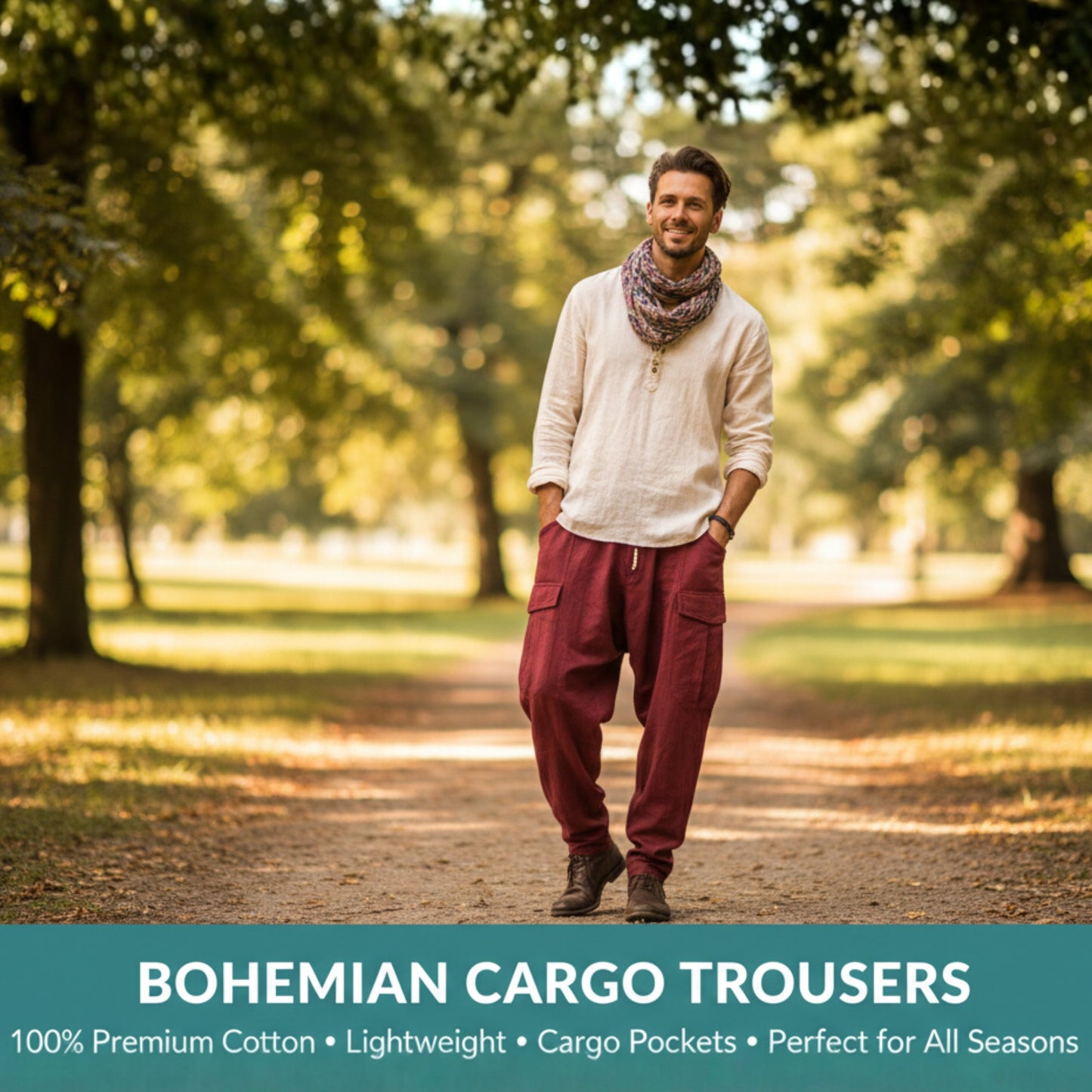 Mens Cargo Pant Plain Hippie Festival Casual Combat Trousers