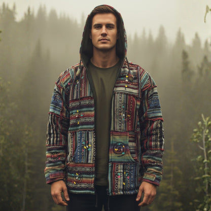 Men's Cotton Outstiched Hippie Hoodie Jacket