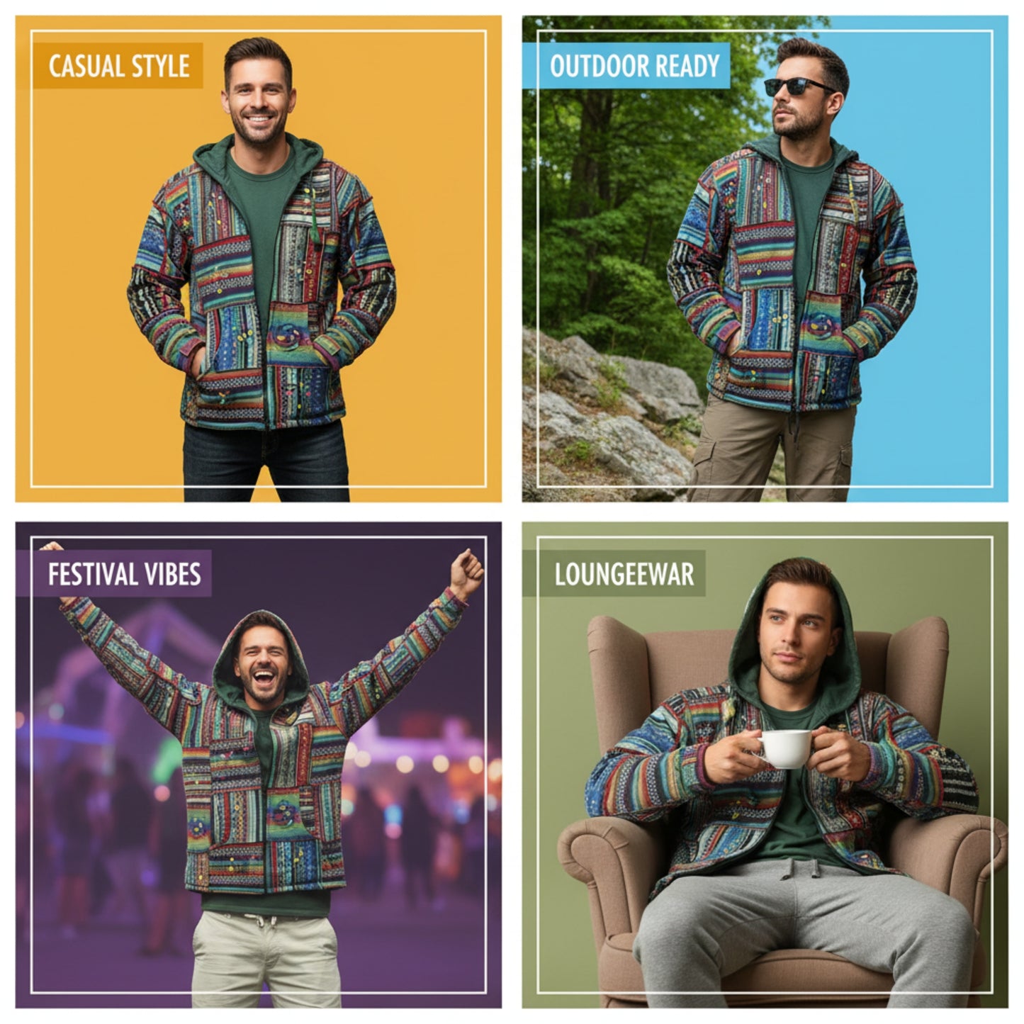 Men's Cotton Outstiched Hippie Hoodie Jacket