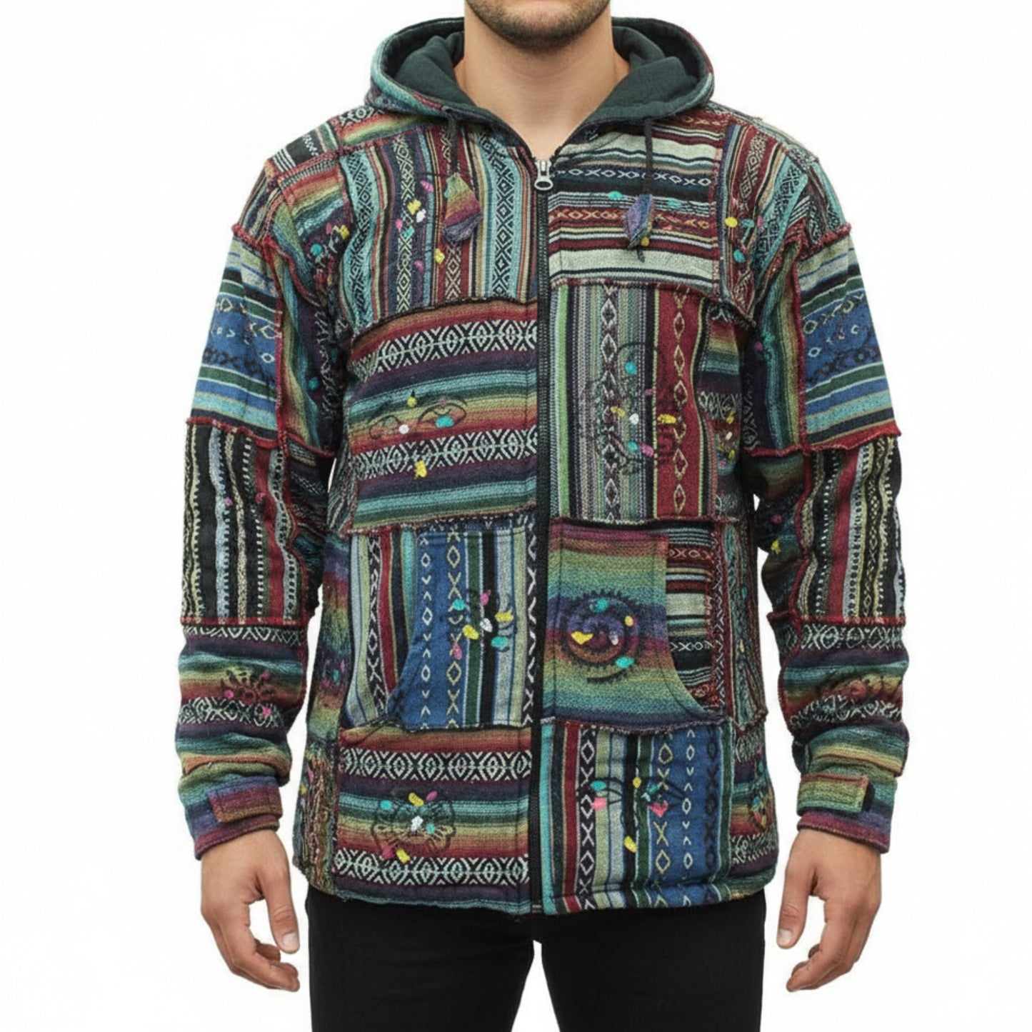 Men's Cotton Outstiched Hippie Hoodie Jacket
