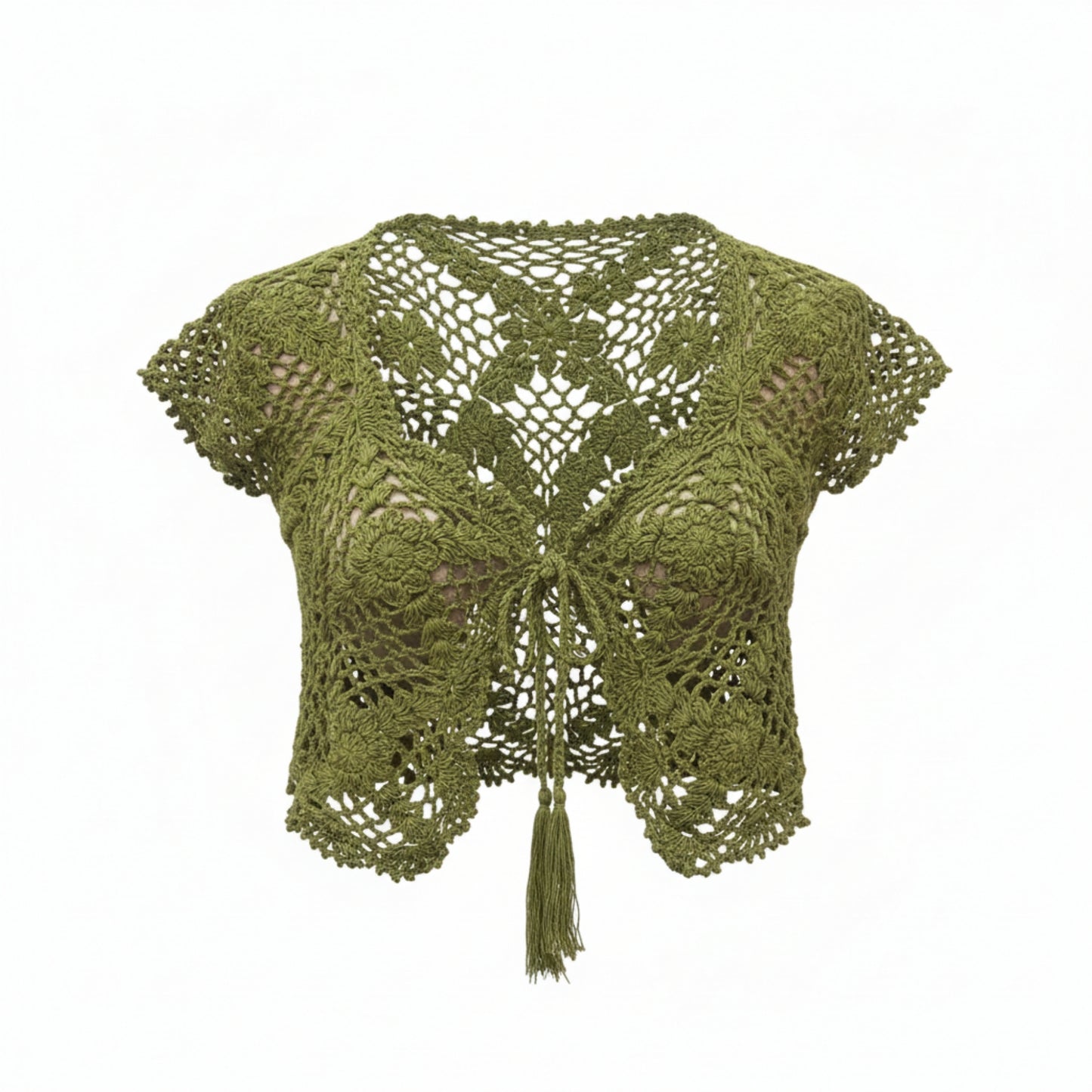 Women’s Cotton Boho Short Cap Sleeves V Neck Tie Front Summer Crop Top