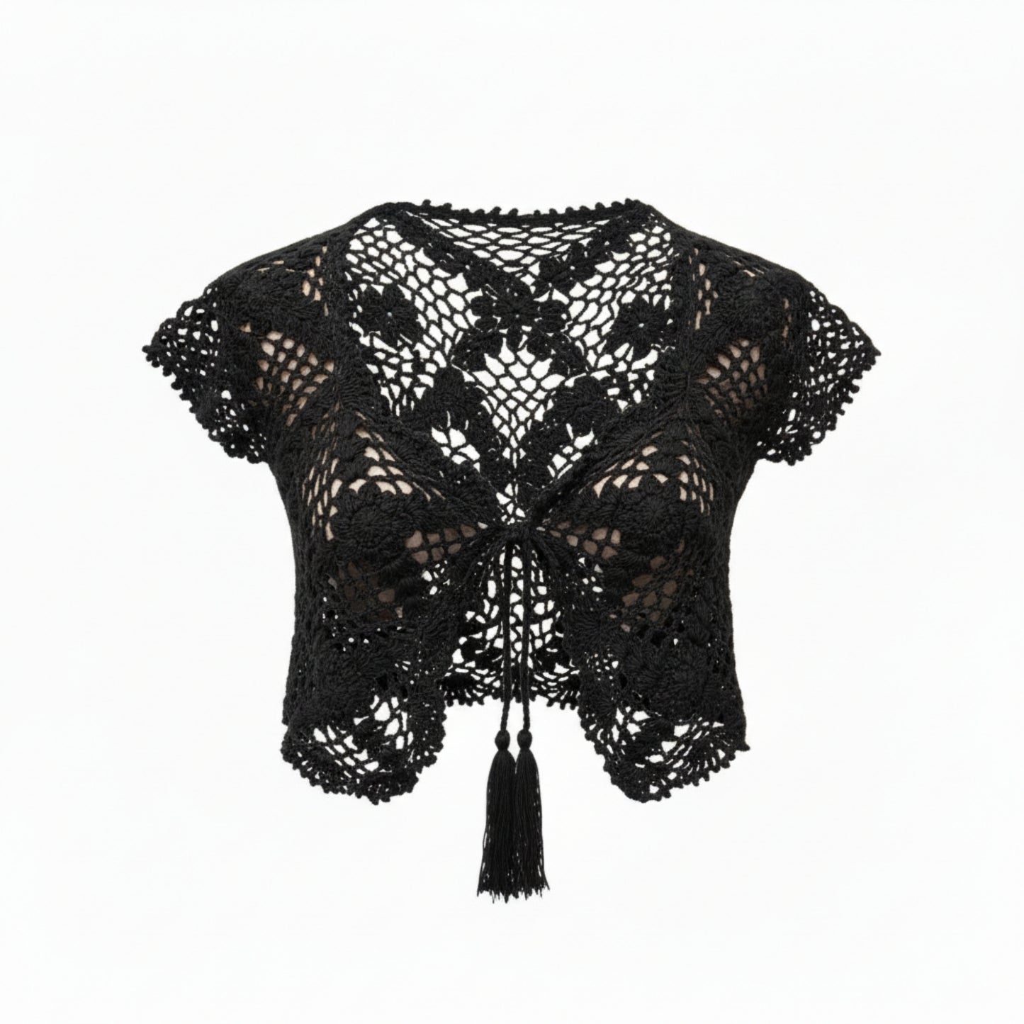 Women’s Cotton Boho Short Cap Sleeves V Neck Tie Front Summer Crop Top