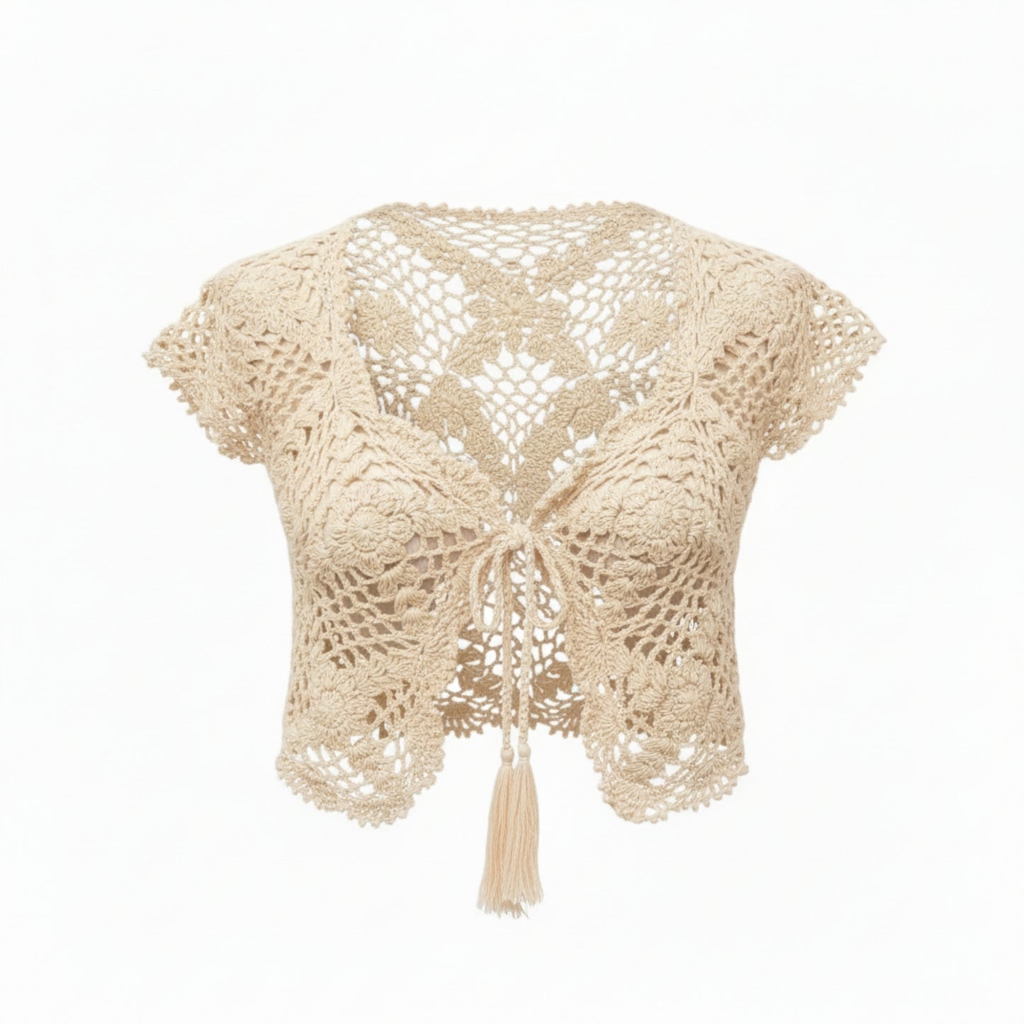 Women’s Cotton Boho Short Cap Sleeves V Neck Tie Front Summer Crop Top