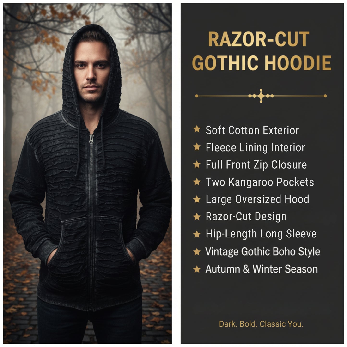 Mens Gothic Cotton Fleece Lined Full Sleeve Razor Cut Winter Jacket