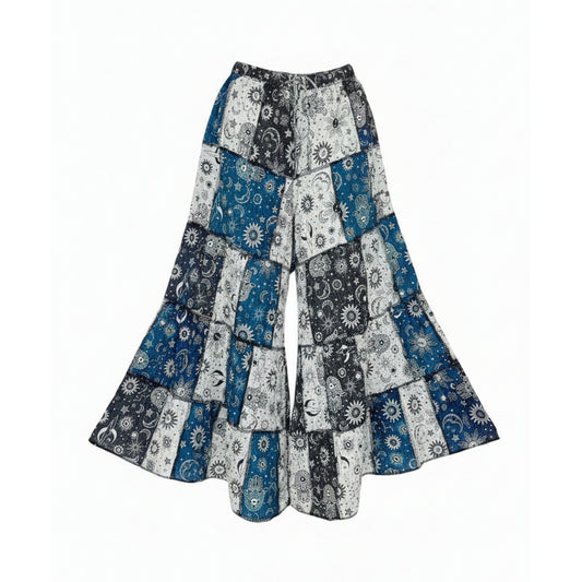 Women’s Patchwork Cotton Palazzo Pants Elastic Waist Drawstring Hippie Outfit