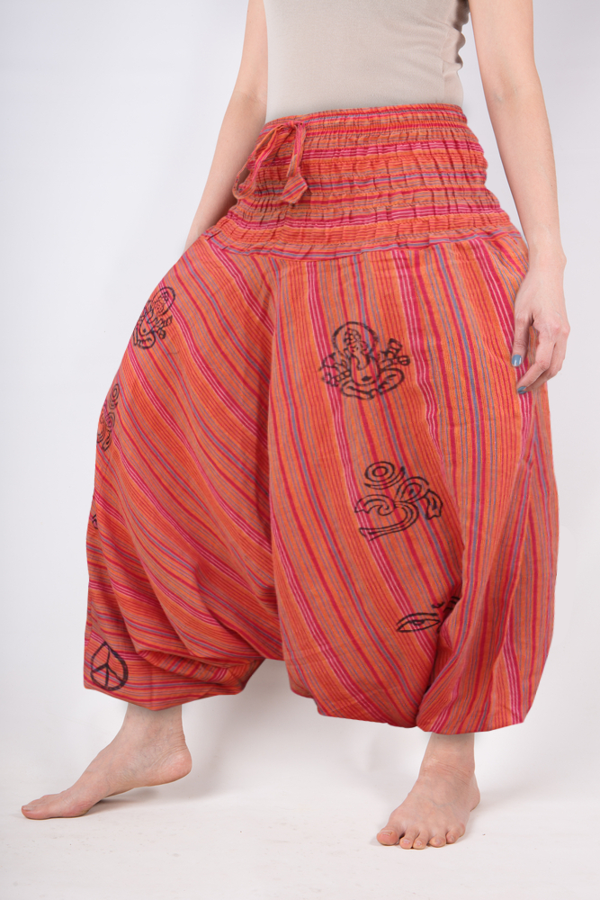 Ezhippie Womens Stonewashed Striped Harem Pants Hippie Trouser