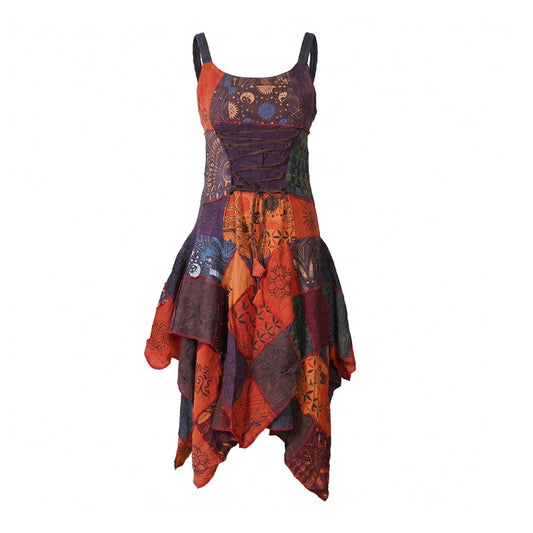 Women's Boho Patchwork Cotton Sleeveless Ethnic Hippy Flowy Festival Summer Dress