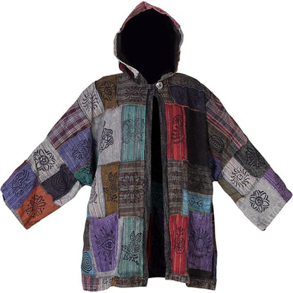 Men’s Cotton Patchwork Boho Hippie Relaxed Fit Long Sleeve Lightweight Hoodie Shirt