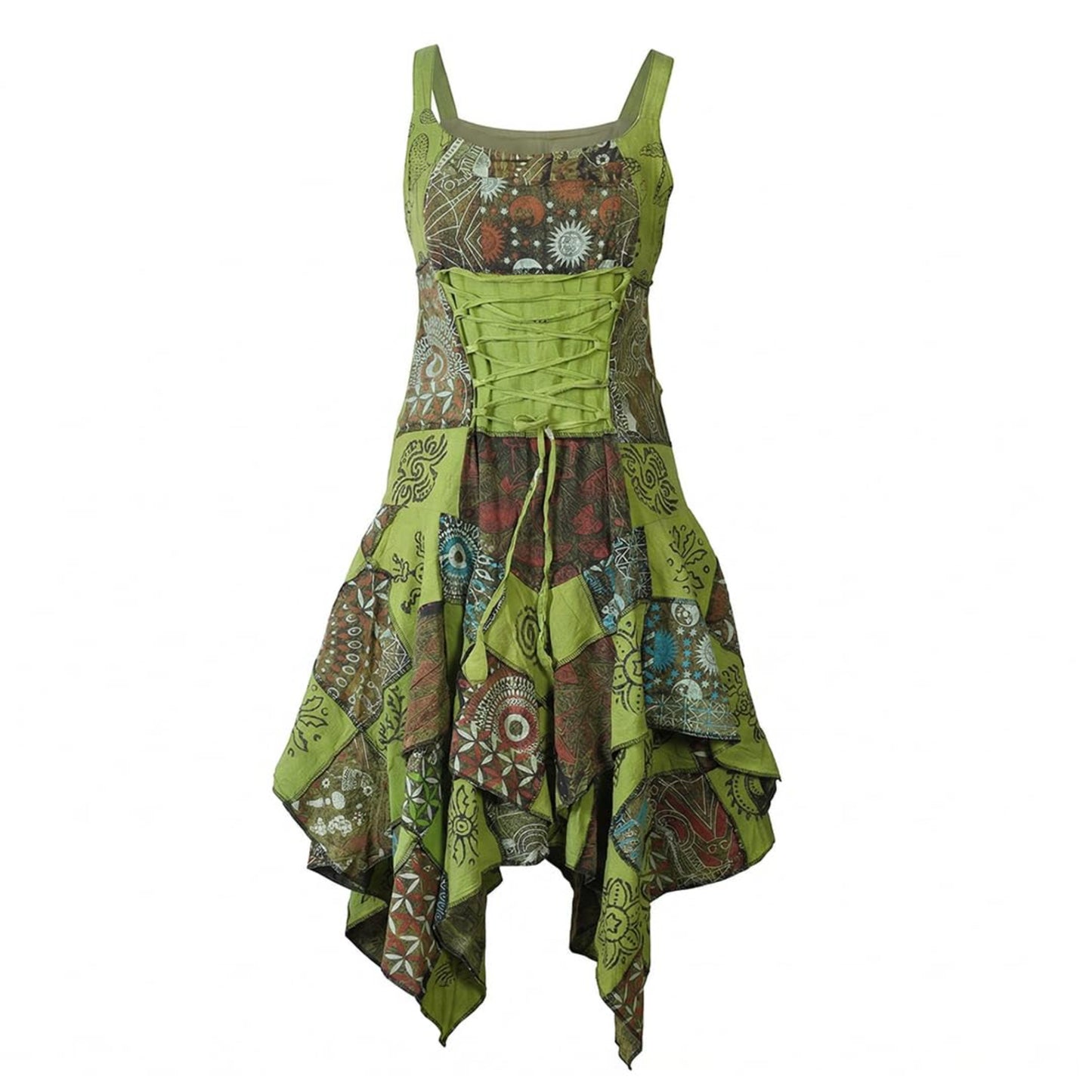 Women's Boho Patchwork Cotton Sleeveless Ethnic Hippy Flowy Festival Summer Dress