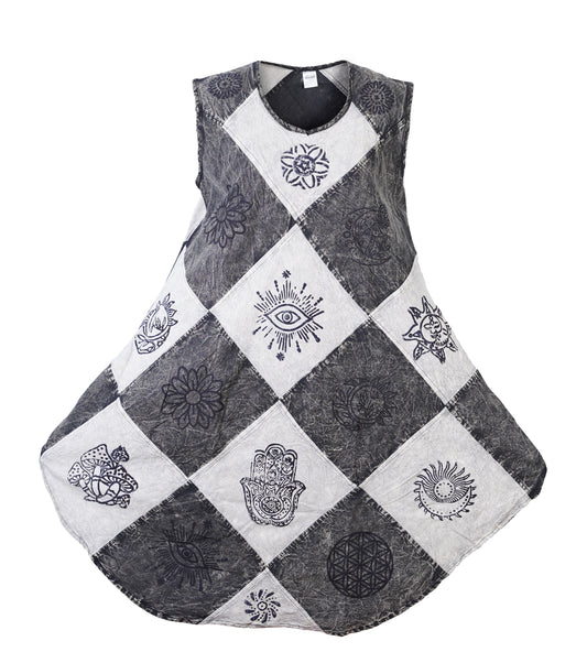 Women's Midi Boho Patchwork Print Sleeveless Hippy Festival Summer Dress