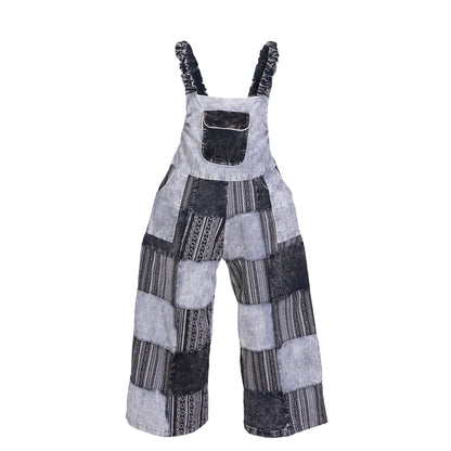 Women’s Cotton Patchwork Mushroom Flower Sun Tribal Print Hippie Summer Dungarees