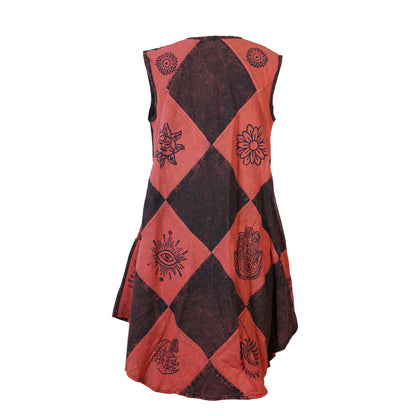 Women's Midi Boho Patchwork Print Sleeveless Hippy Festival Summer Dress
