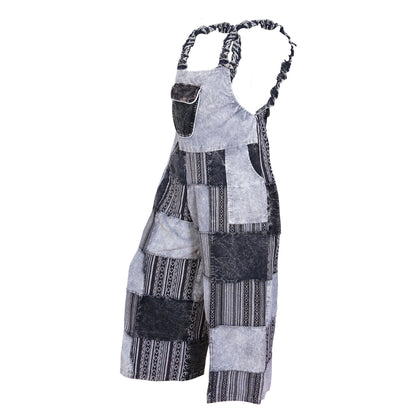 Women’s Cotton Patchwork Mushroom Flower Sun Tribal Print Hippie Summer Dungarees