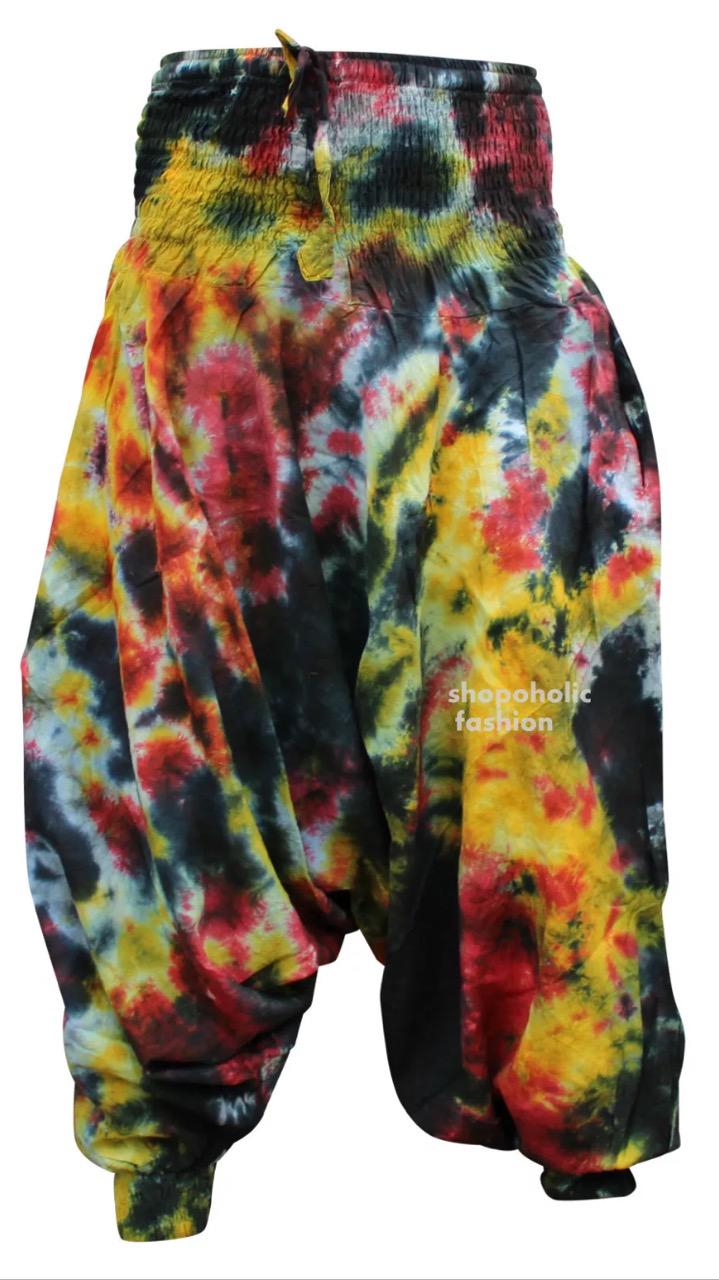Tie Dye Harem Pants, Colourful Yoga Boho Baggy Trousers Hippie Clothes