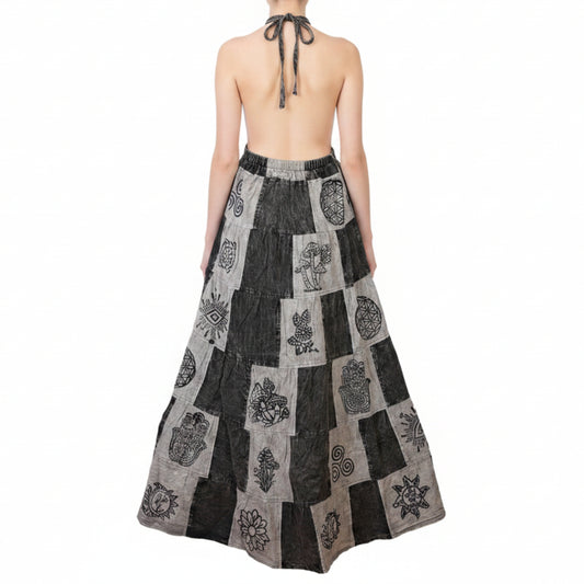 Women Boho Patchwork Cotton Sleeveless Ethnic Print Hippy Flowy Maxi Summer Dress