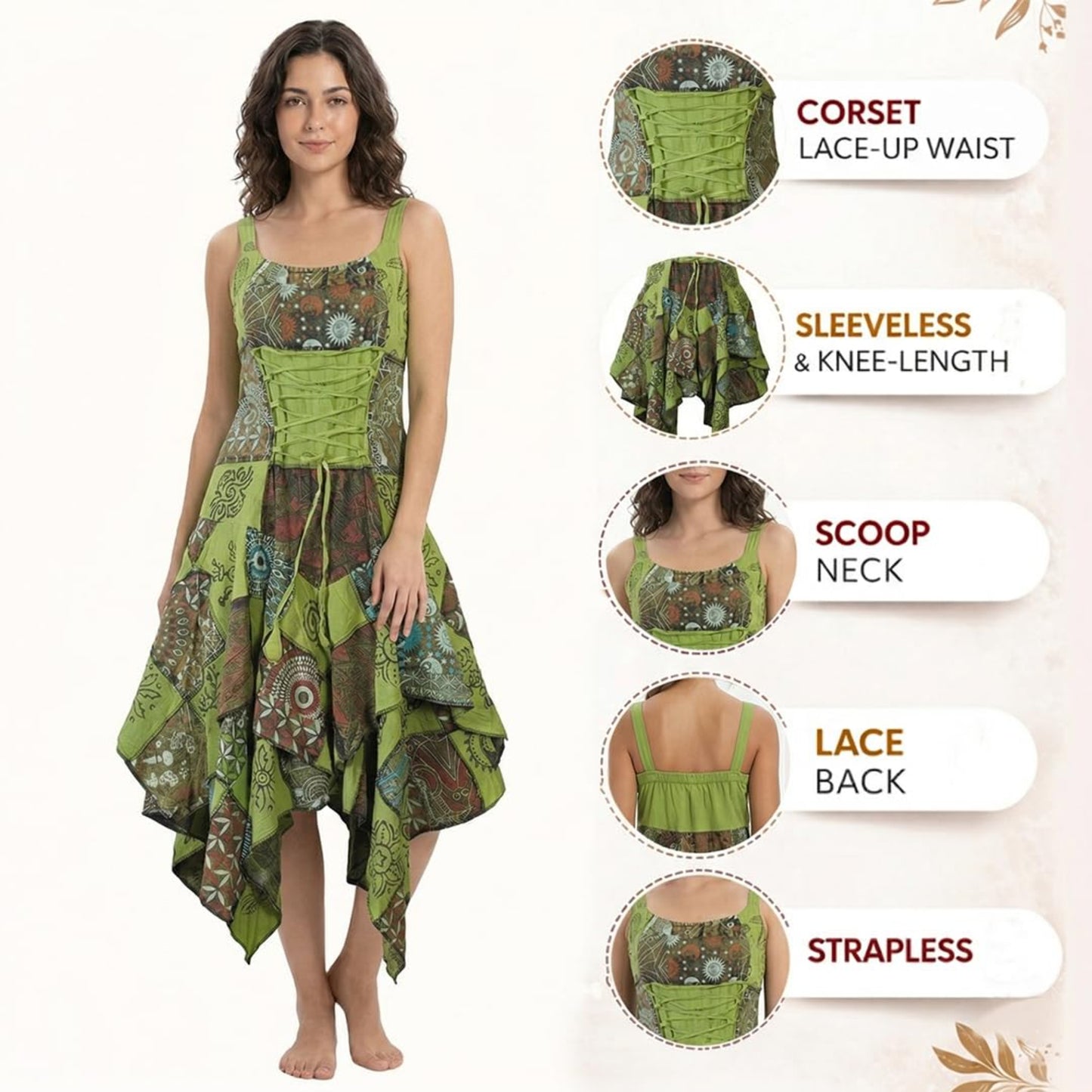 Women's Boho Patchwork Cotton Sleeveless Ethnic Hippy Flowy Festival Summer Dress
