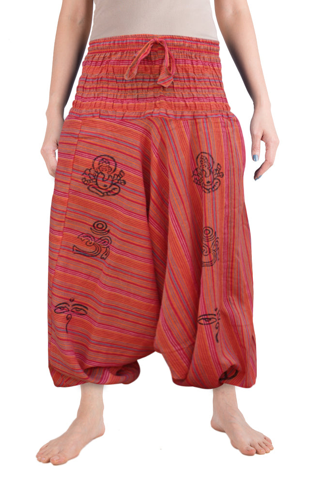 Ezhippie Womens Stonewashed Striped Harem Pants Hippie Trouser