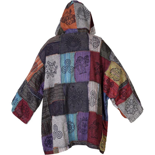 Men’s Cotton Patchwork Boho Hippie Relaxed Fit Long Sleeve Lightweight Hoodie Shirt