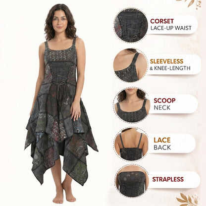 Women's Boho Patchwork Cotton Sleeveless Ethnic Hippy Flowy Festival Summer Dress