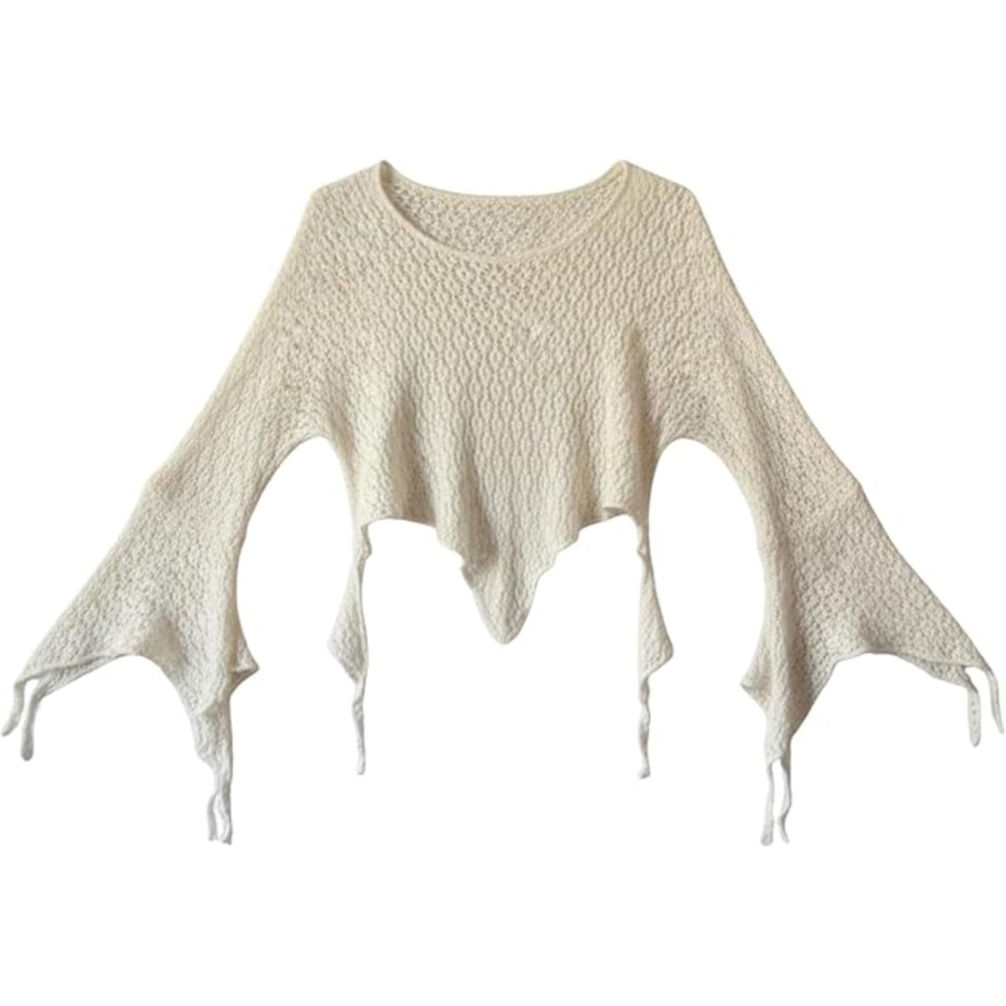 Women's Hippy Cotton Long Bell Sleeve Lightweight Round Neck Bohemian Crop Top