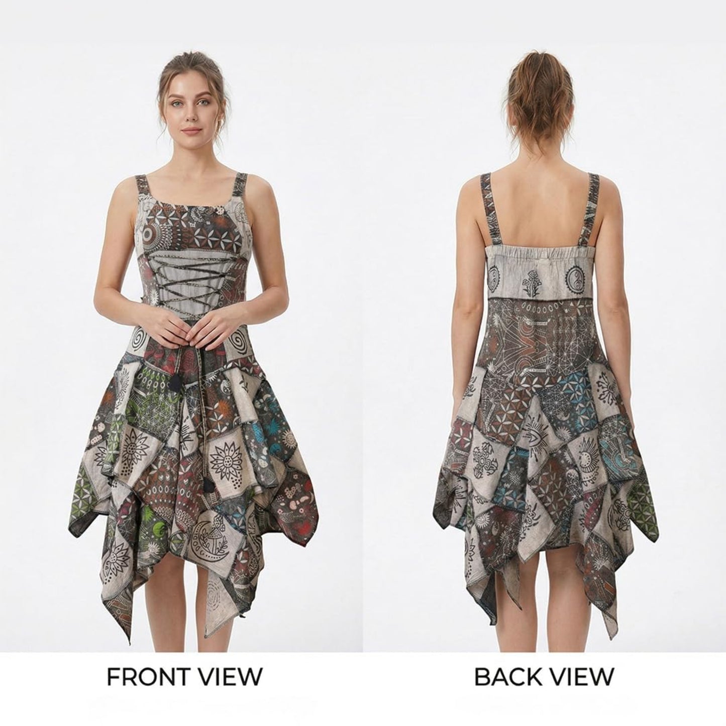 Women's Boho Patchwork Cotton Sleeveless Ethnic Hippy Flowy Festival Summer Dress