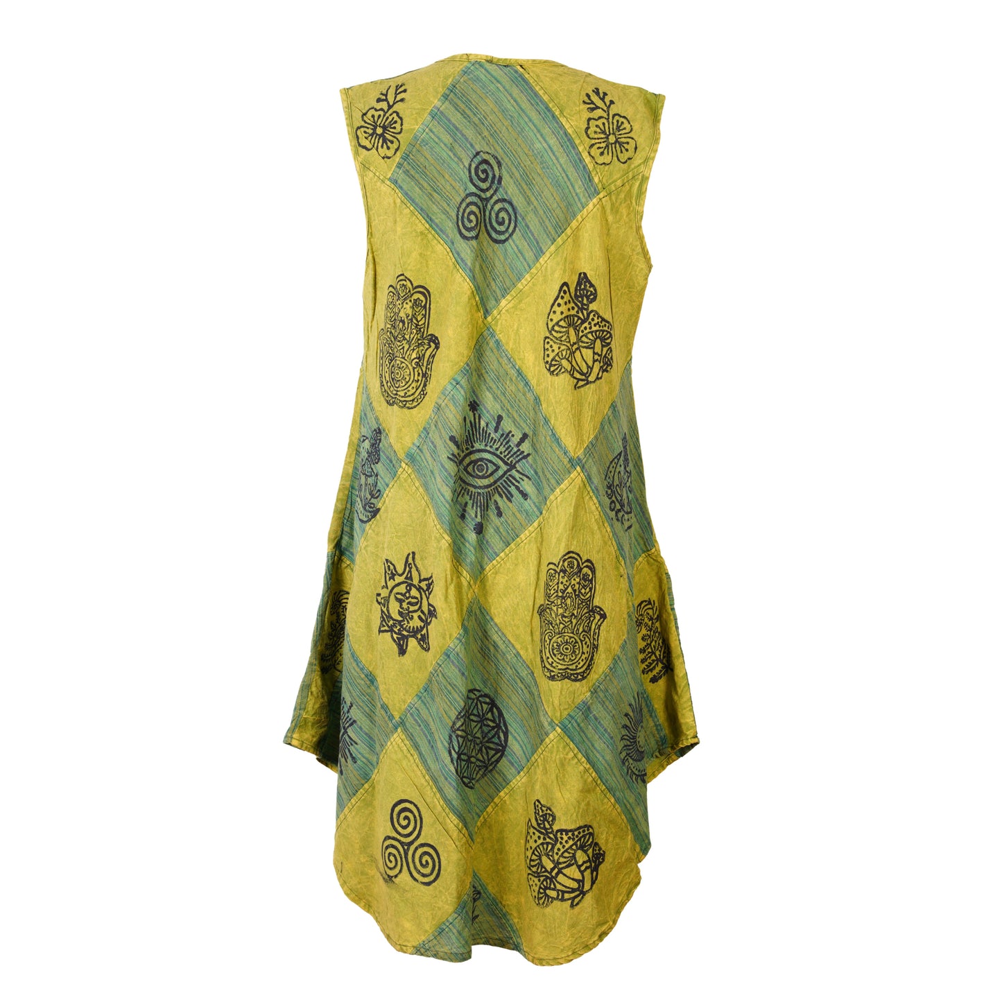 Women's Midi Boho Patchwork Print Sleeveless Hippy Festival Summer Dress